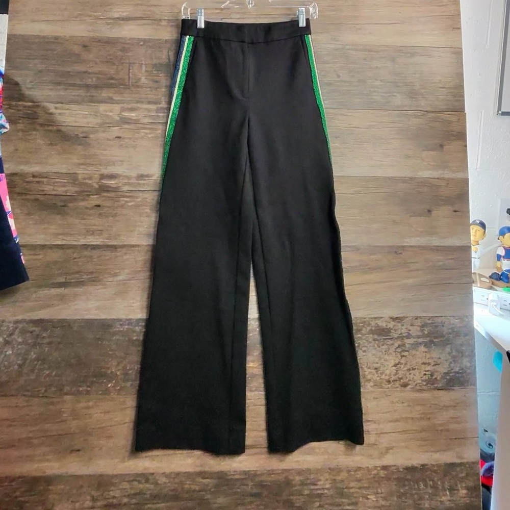 Boden Black Wide Leg Pants with Green Accents